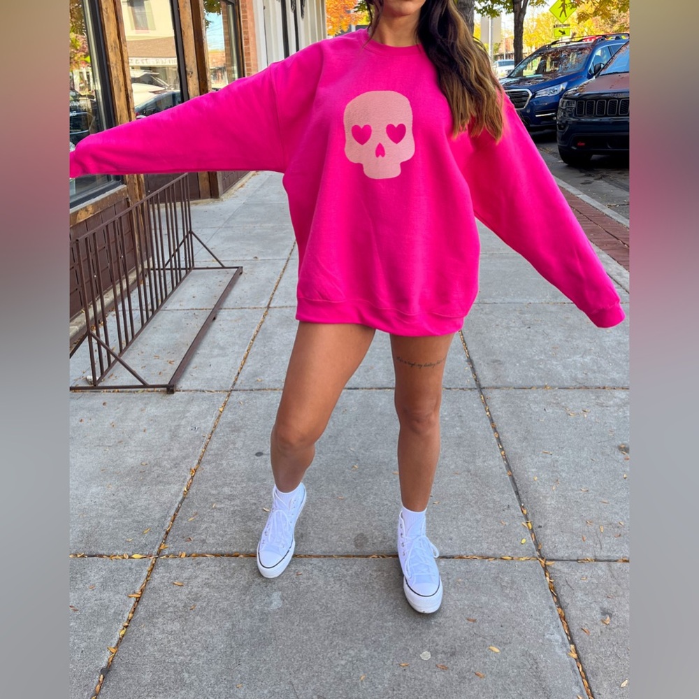 Monochromatic Skull Sweatshirt – Dark Pink Sweatshirt with Light Pink Skull